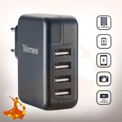 Adaptateur Secteur Mural 4 Ports USB 4.8A Tekmee