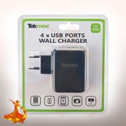 Adaptateur Secteur Mural 4 Ports USB 4.8A Tekmee