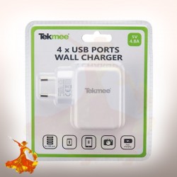 Adaptateur Secteur Mural 4 Ports USB 4.8A Tekmee