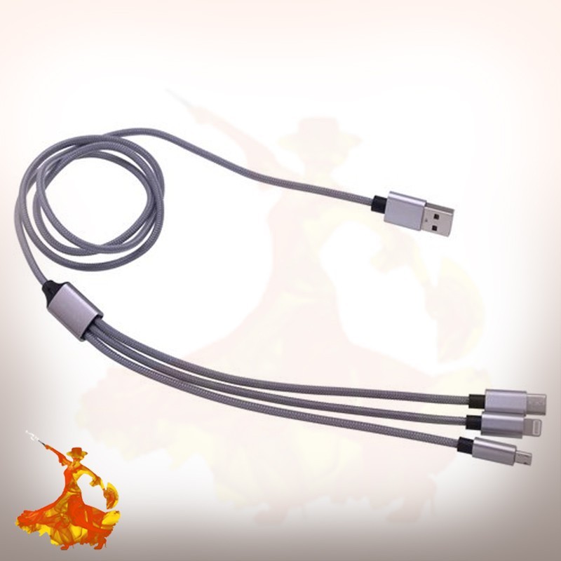 Câble Trio USB Nylon Tréssé 1m 2A Tekmee