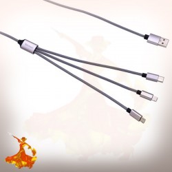 Câble Trio USB Nylon Tréssé 1m 2A Tekmee